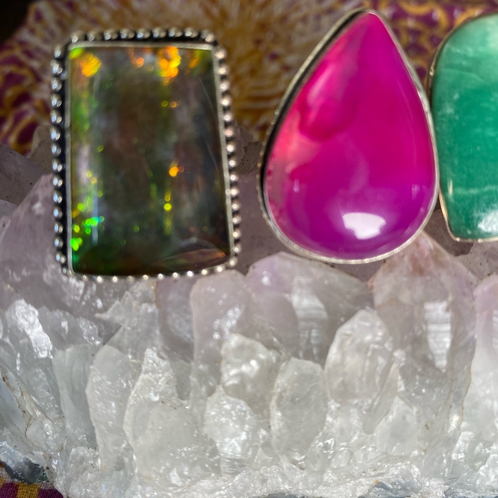 Elegant Multi-Stone Silver Ring Set - image 3